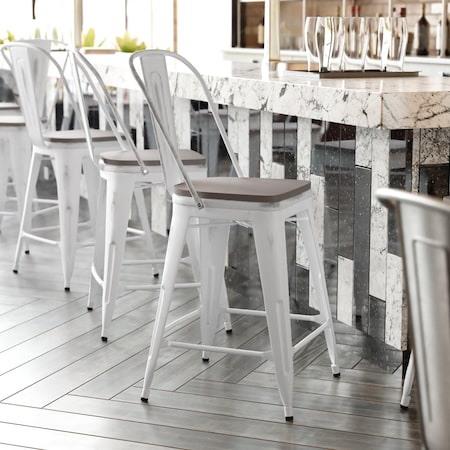 Flash Furniture White Metal Stool with Gray Poly Seat ET-3534-24-WH-PL1G-GG